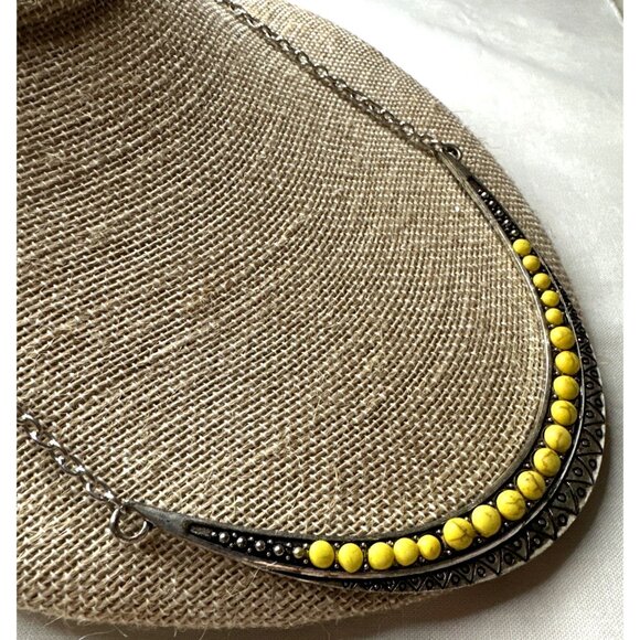 Boho Inspired Silver Tone Necklace Yellow Beads Tribal Pattern Free Spirit - Picture 3 of 8